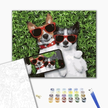 Картина по номерам Тварини, птахи та риби - Селфі пси