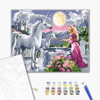 Картина по номерам Тварини, птахи та риби - Единорог в саду