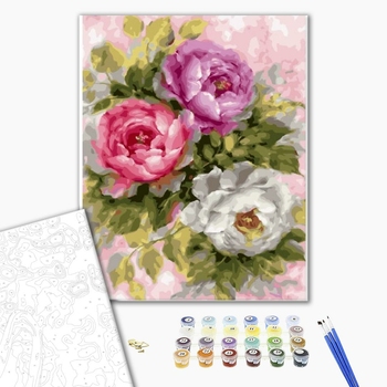 Картина по номерам Квіти - Три піоновидні троянди