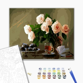 Картина по номерам Квіти - Рожеві троянди на столі
