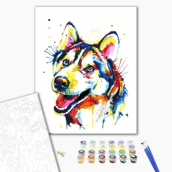 Картина по номерам Поп Арт - Веселковий хаскі