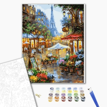 Картина по номерам Города - Квіткова лавка біля вежі