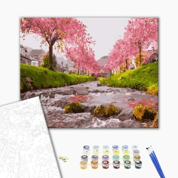 Картина по номерам Пейзажі - Річка у сакури