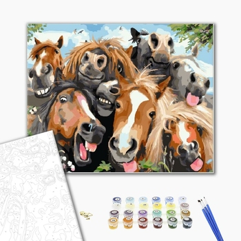 Картина по номерам Тварини, птахи та риби - Веселые лошади