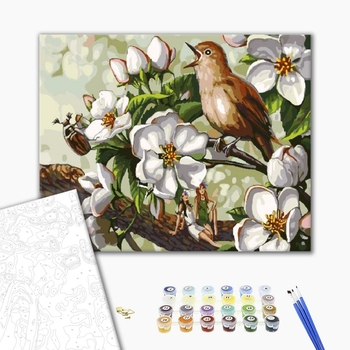 Картина по номерам Тварини, птахи та риби - Пение птицы в цветах