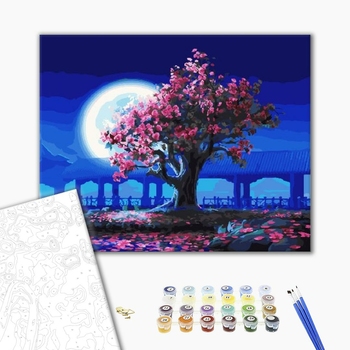 Картина по номерам Природа - Квітуча сакура над озером