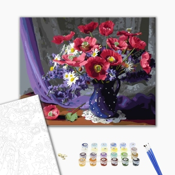 Картина по номерам Квіти - Букет в блакитний вазі