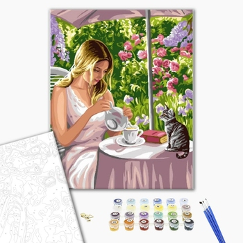 Картина по номерам Люди на картинах - Чаепитие с питомцем