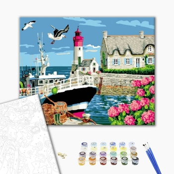 Картина по номерам Кораблі, автомобілі та літаки - Маяк, будинок доглядача