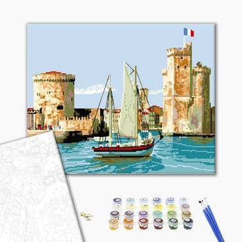 Картина по номерам Кораблі, автомобілі та літаки - Вітрильник біля старого міста