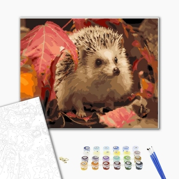 Картина по номерам Тварини, птахи та риби - Ёж в листьях