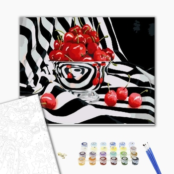 Картина по номерам Квіти - Вишни в чернобелом