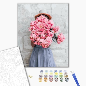 Картина по номерам Авторські колекції - Дівчина з піонами біля лофт-стіни