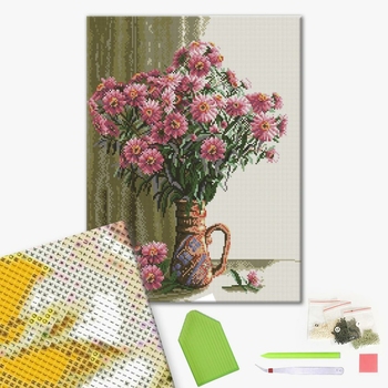 Алмазна мозаїка 40х50 - Хризантемы в вазе