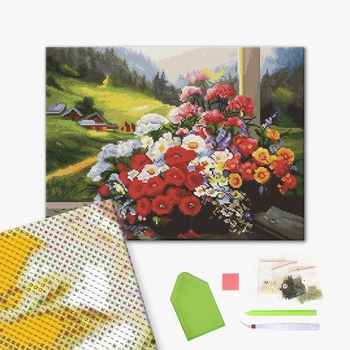 Алмазна мозаїка 40х50 - Цветы с видом на горы