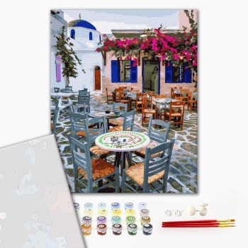 Картина по номерам Преміум картини - Уютное кафе Санторини