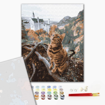 Картина по номерам Преміум картини - Кот у замка Нойшванштайн