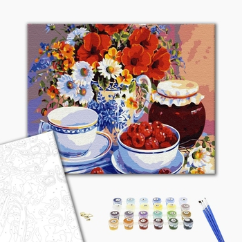 Картина по номерам Квіти - Натюрморт чаепитие