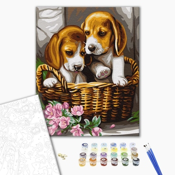 Картина по номерам Тварини, птахи та риби - Собачки в корзине