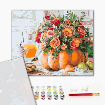 Картина по номерам Преміум картини - Натюрморт тыква с розами