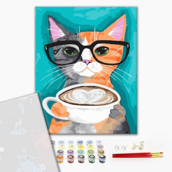 Картина по номерам Преміум картини - Кіт і кава