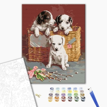 Картина по номерам Тварини, птахи та риби - Цуценятка в кошику