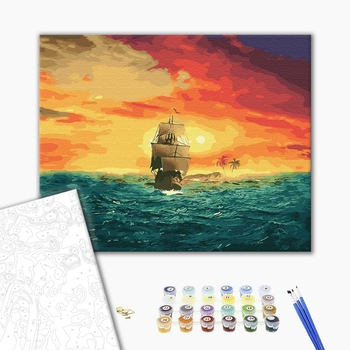 Картина по номерам Кораблі, автомобілі та літаки - Корабель на заході