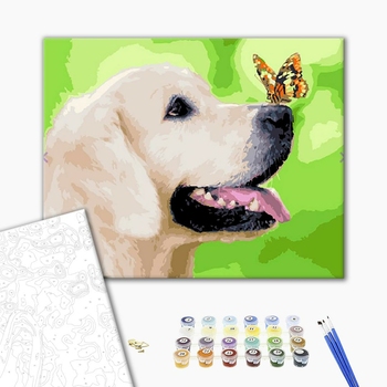 Картина по номерам Тварини, птахи та риби - Лабрадор і метелик