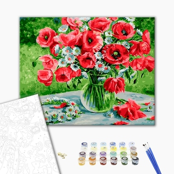 Картина по номерам Квіти - Маки і віночок з ромашок