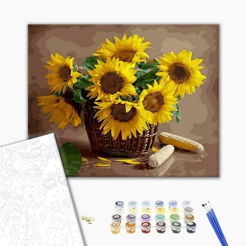 Картина по номерам Квіти - Подсолнухи в корзине
