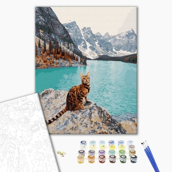 Картина по номерам Тварини, птахи та риби - Кот на озере Морейн