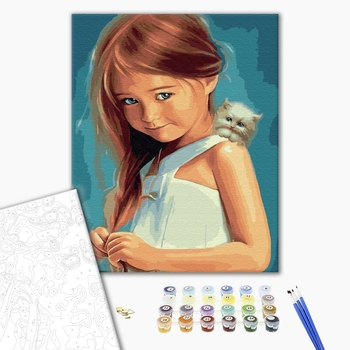 Картина по номерам Діти та ангели - Сором'язлива з кошеням