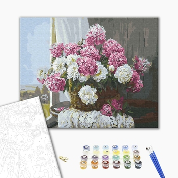 Картина по номерам Квіти - Букет піонів на вікні