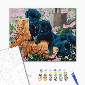 Картина по номерам Тварини, птахи та риби - Шалости щенят