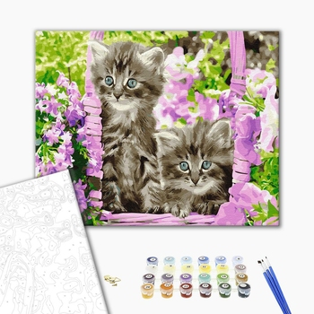 Картина по номерам Тварини, птахи та риби - Котики в корзині