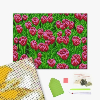 Алмазна мозаїка 40х50 - Поле розовых тюльпанов