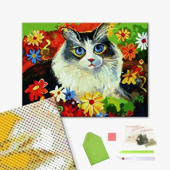 Алмазна мозаїка 40х50 - Кішка в квітах
