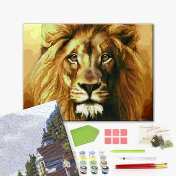 Комбінована алмазна мозаїка - Могутній лев