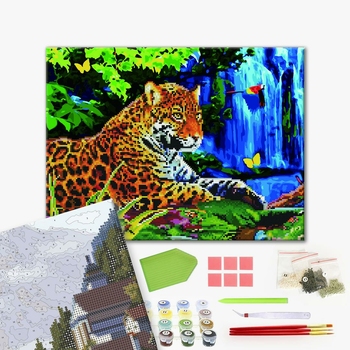 Комбінована алмазна мозаїка - Леопард на страже