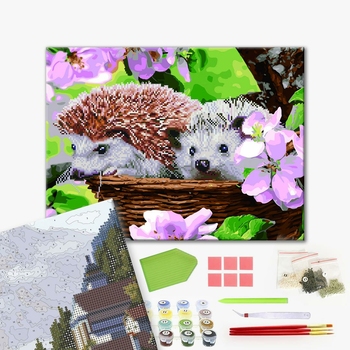 Комбінована алмазна мозаїка - Їжачки в кошику