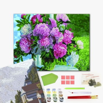 Комбінована алмазна мозаїка - Улюблені півонії