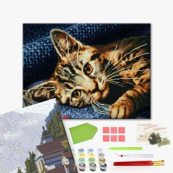 Комбінована алмазна мозаїка - Бенгальська кішка