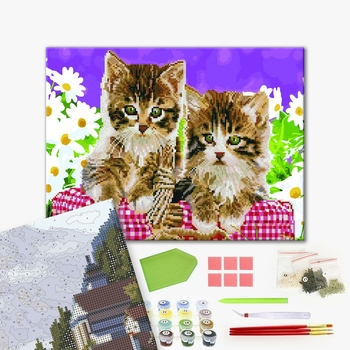 Комбінована алмазна мозаїка - Кошенята в кошику