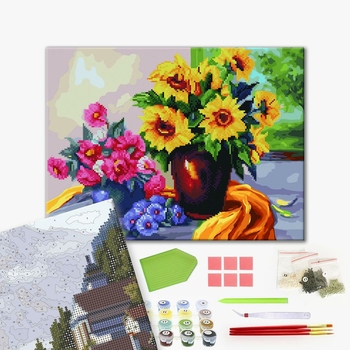 Комбінована алмазна мозаїка - Квітковий натюрморт