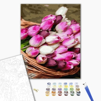 Картина по номерам Квіти - Кошик тюльпанів