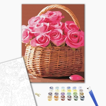 Картина по номерам Квіти - Корзинка розовых роз