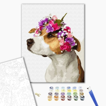 Картина по номерам Тварини, птахи та риби - Собачка у віночку