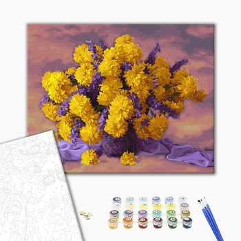 Картина по номерам Квіти - Букет жовтих хризантем
