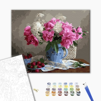 Картина по номерам Квіти - Півонії з ягодами