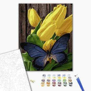 Картина по номерам Квіти - Метелик на тюльпанах
